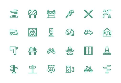 Road Set with 24 Thick Line Line Icons Minimal Icon Set for Interface Projects vector
