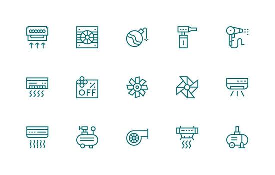 Blower Set with 15 Regular Line Icons Simple Icons for Interface and Wireframes vector