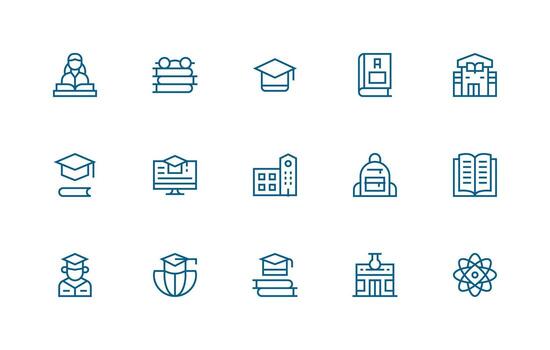 University Visual Pack containing 15 Regular Line Icons Simple Icons for Interface and Wireframes vector