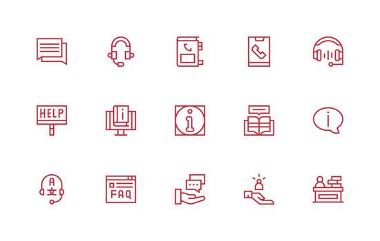 15 Regular Line Vectors for Support Center Theme Web Icon Collection