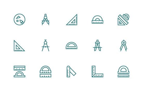 Protractor Icon Set with 15 Regular Line Graphics Essential Icons for Rapid UI Building vector