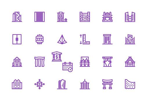 24 Thick Line Line Designs for Architecture Icons Minimal Icon Set for Interface Projects vector