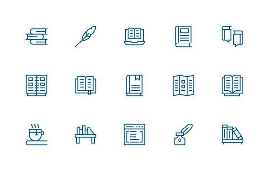 15 Icons for Literature in Regular Line Format Multi-Style Icons for Creative Projects vector