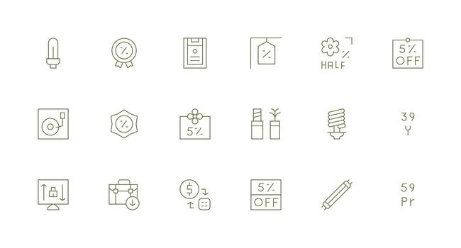 18 Minimal Line Vectors for Saving Theme Complete Icon Set for Mobile Apps
