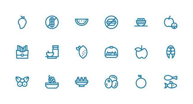 Diet Icon Set with 18 Strong Stroke Line Graphics Lightweight Icon Series for Fast Prototypes vector