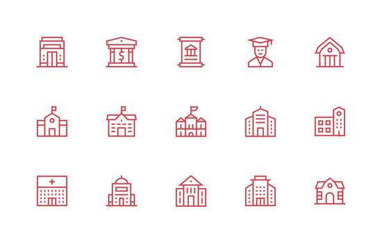 Institution Visual Pack containing 15 Regular Line Icons Web Icon Collection vector