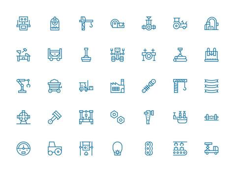 35 Regular Clean Line Icons for Machinery Graphics Simple Icons for Interface and Wireframes vector