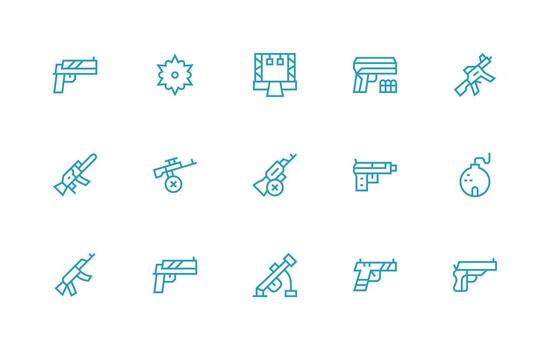 Firearm Set with 15 Regular Line Icons Clean Icon Collection for Web Use vector