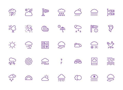 35 Regular Clean Line Icons for Forecast Graphics Simplified Icon Pack for Visual Tools vector