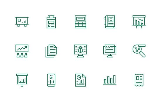 regular línea estilo reporte íconos con 15 vectores web y aplicación icono paquete colección