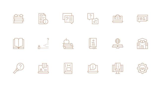 mínimo línea estilo conocimiento base íconos con 18 vectores icono conjunto para proyectos