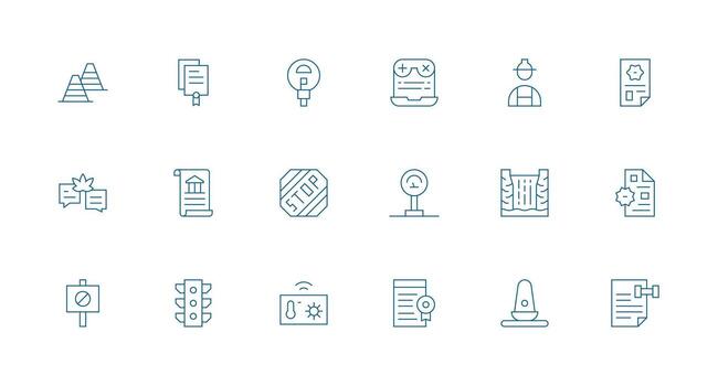 18 Regulation Icons in Minimal Line Aesthetic Quick Access Icons for UI Development vector