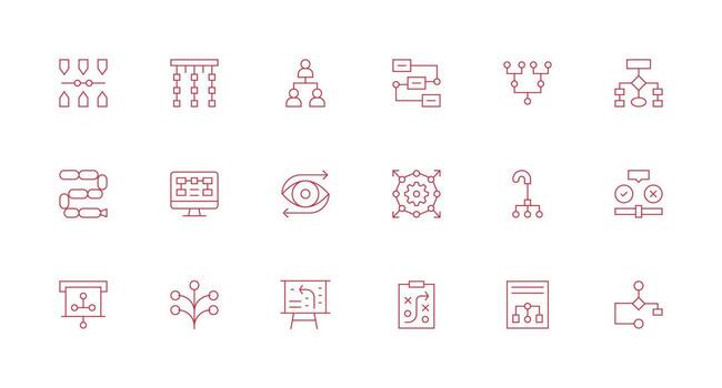 18 íconos para diagrama de flujo en mínimo línea formato de confianza íconos para todas interfaces vector