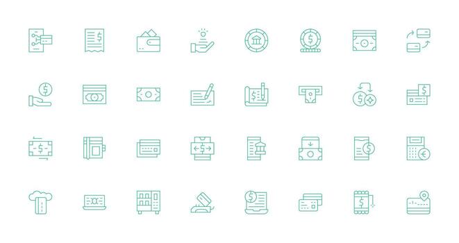 Credit Visual Pack containing 32 Thin Line Icons Well-Structured Icons for Creative Use vector
