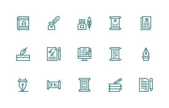 15 Regular Line Icons for Manuscript Graphics Complete Icon Bundle for Web Design vector