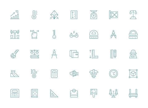 escala conjunto con 35 ligero línea íconos interfaz icono colección para diario proyectos vector