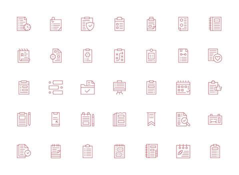 Lista de Verificación diseño íconos presentando 35 en ligero línea estilo sencillo íconos para interfaz y wireframes vector
