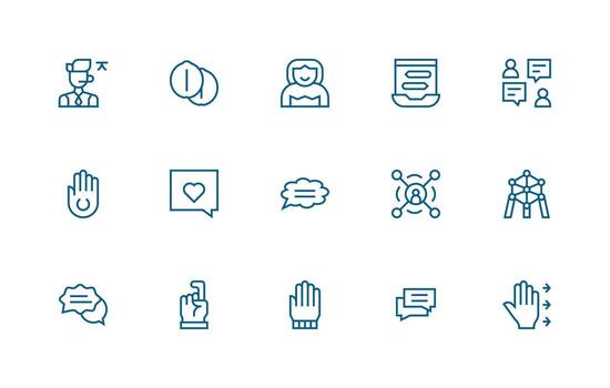 Interaction Icon Collection with 15 Regular Line Designs Neutral Style Icons for Any Project vector