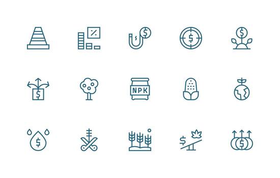 Regular Line Style Yield Icons with 15 Vectors Flat Icon Set