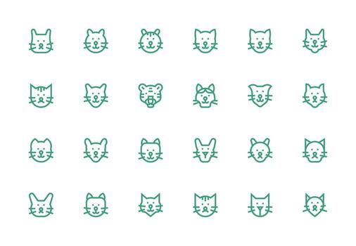 felino icono conjunto con 24 grueso línea línea gráficos multi-estilo íconos para creativo proyectos vector
