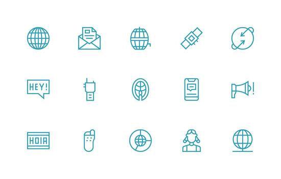 comunicación diseño íconos presentando 15 en regular línea estilo equilibrado icono conjunto para funcional diseño vector