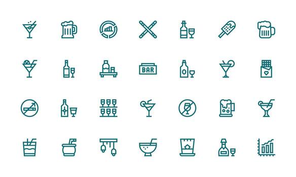 Bar Icon Set with 28 Bold Line Graphics Multi-Style Icon Collection vector