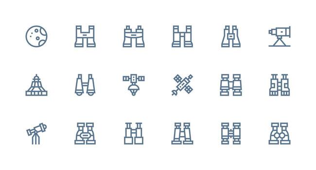 Telescope Set with 18 Strong Stroke Line Icons Clean Icon Collection for Web Use vector