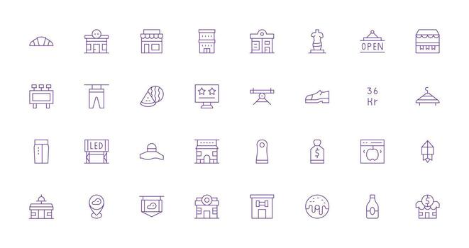 32 Thin Line Style Icons from Shop Collection Fully Editable Icon Set for Web vector