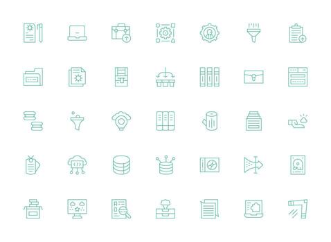 Data Management Visual Pack containing 35 Light Line Icons Interface Icons for Daily Use vector