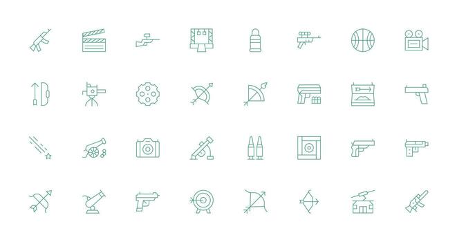 32 Icons for Shooting in Thin Line Format Neat Icon Set vector