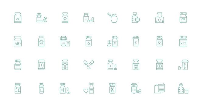 Supplement Icon Set with 32 Thin Line Graphics UI Icon Set vector
