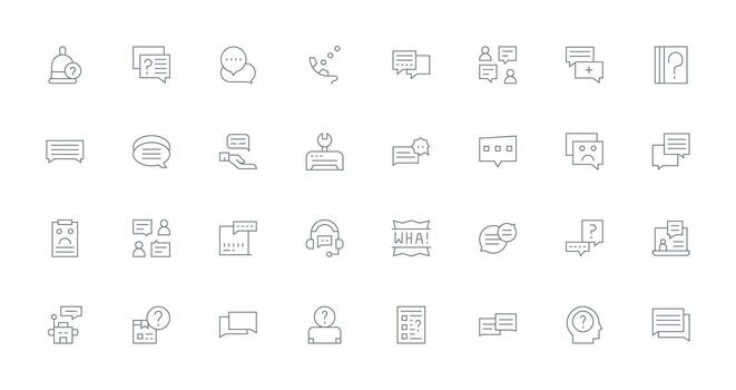 Support Request Design Icons featuring 32 in Thin Line Style General Use Icon Pack vector