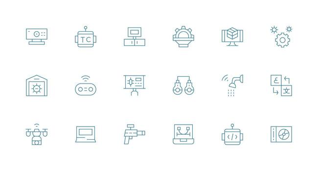 tecnología diseño íconos presentando 18 en mínimo línea estilo versátil icono colección para diseñadores vector