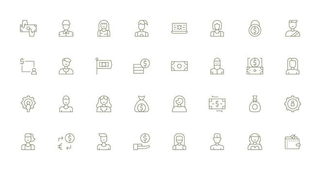 Thin Line Style Account Icons with 32 Vectors Icons Built for Visual Consistency Pack