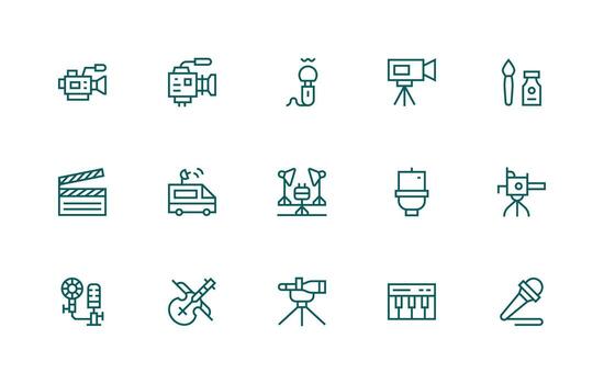 Regular Line Style Studio Icons with 15 Vectors Balanced Icon Set for Functional Design