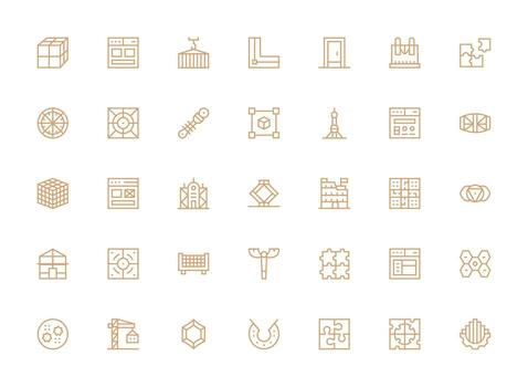 marco de referencia visual paquete conteniendo 35 regular limpiar línea íconos píxel Perfecto icono conjunto vector