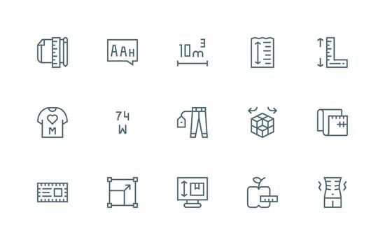 Regular Line Icons from Size Set with 15 Vectors Editable Icon Collection