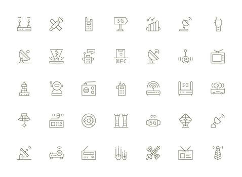 Light Line Icons from Antenna Set with 35 Vectors Customizable Icon Series for Mobile Screens