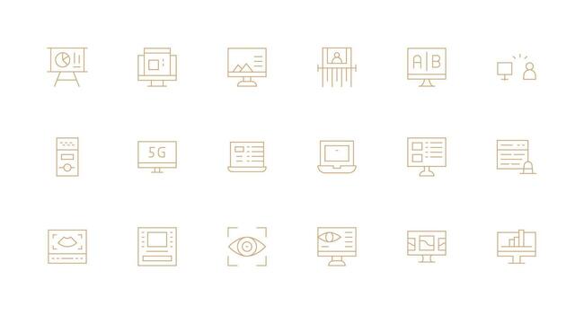 Screen Icon Set with 18 Minimal Line Graphics Neat Icon Set vector