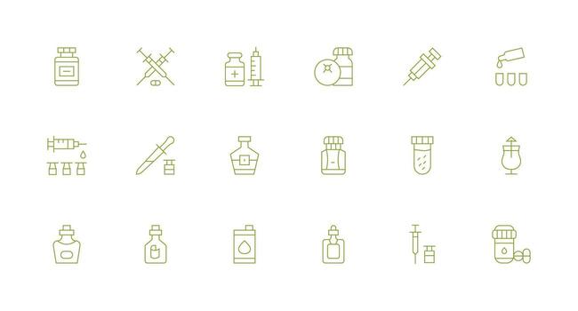 Vial Set with 18 Minimal Line Icons Clean Set for Layout Prototypes vector