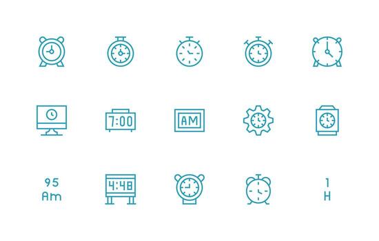 Digital Clock including 15 Regular Line Illustrations Style Icon Set vector