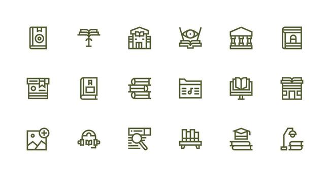 biblioteca icono conjunto con 18 fuerte carrera línea gráficos digital producto íconos para rápido entrega vector