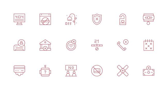 Unavailable Icon Set with 18 Minimal Line Graphics Neatly Designed Icons for Web Platforms vector