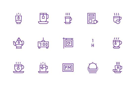 Afternoon Design Icons featuring 15 in Regular Line Style Multi-Purpose Icon Pack for Templates vector