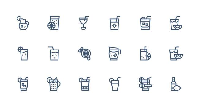 Lemonade Icon Set with 18 Strong Stroke Line Graphics Icon Set for Projects vector