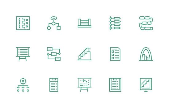 Steps Icon Collection with 15 Regular Line Designs Well-Structured Icons for Creative Use vector