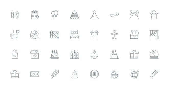 festivo icono colección con 32 Delgado línea diseños flexible icono sistema para web interfaces vector