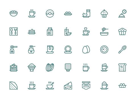 Breakfast Set with 35 Regular Clean Line Icons Quick Access Icons for UI Development vector