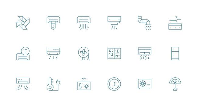 18 Icons for Cooling in Minimal Line Format Editable Icon Collection vector