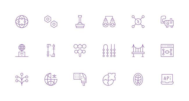Connection Point Design Icons featuring 18 in Minimal Line Style Interface Icon Collection for Daily Projects vector